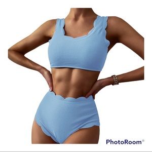 ZAFUL High Waisted Scalloped Back Lace-Up High Cut Two Piece Bikini Set Size L/8